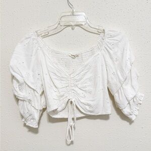 ILLA ILLA White Eyelet Ruched Crop Top